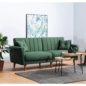 Aqua 3-sits bäddsoffa - Grön + Möbelvårdskit för textilier