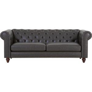 Royal Chesterfield 3-sits soffa mörkbrunt konstläder + Möbelvårdskit för textilier