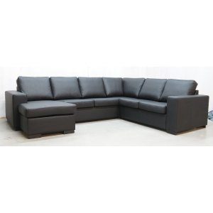 Solna XL U-soffa i bonded leather - Vänster + Möbelvårdskit för textilier