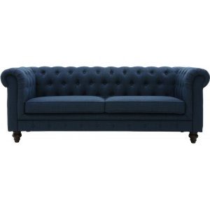 Herron blå 3-sits chesterfieldsoffa + Möbelvårdskit för textilier